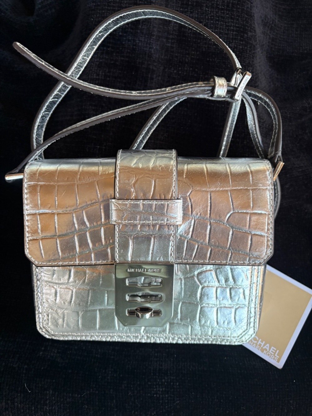 Michael Kors Metallic Silver Croc-Embossed Crossbody